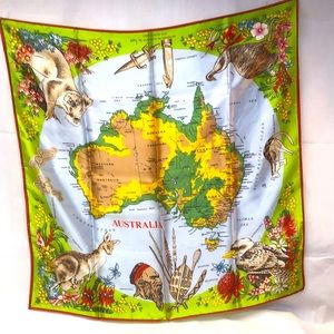 Vintage Australia satin scarf handrolled edges label removed great wall decor